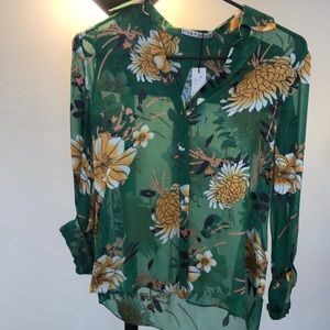 Alice and Olivia button down with cut out silk.